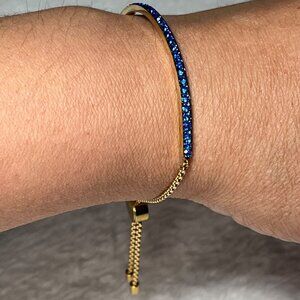 Michael Kors Sapphire Blue Gold Tone Pull Chain Bracelet MKJ4987